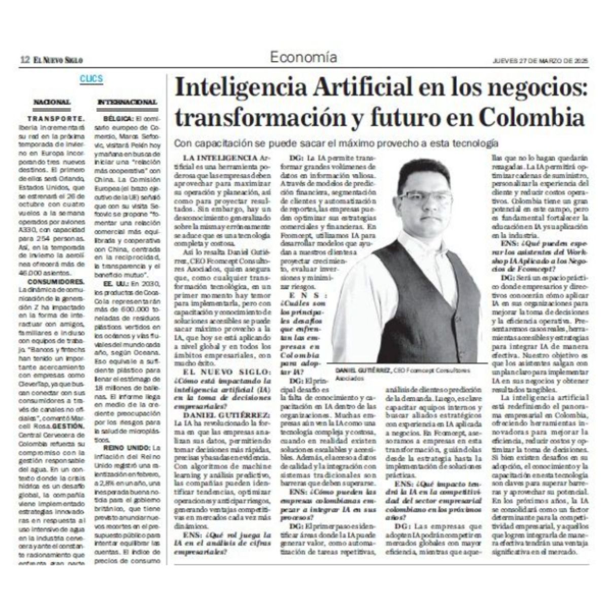 Entrevista El Nuevo Siglo Daniel Gutiérrez